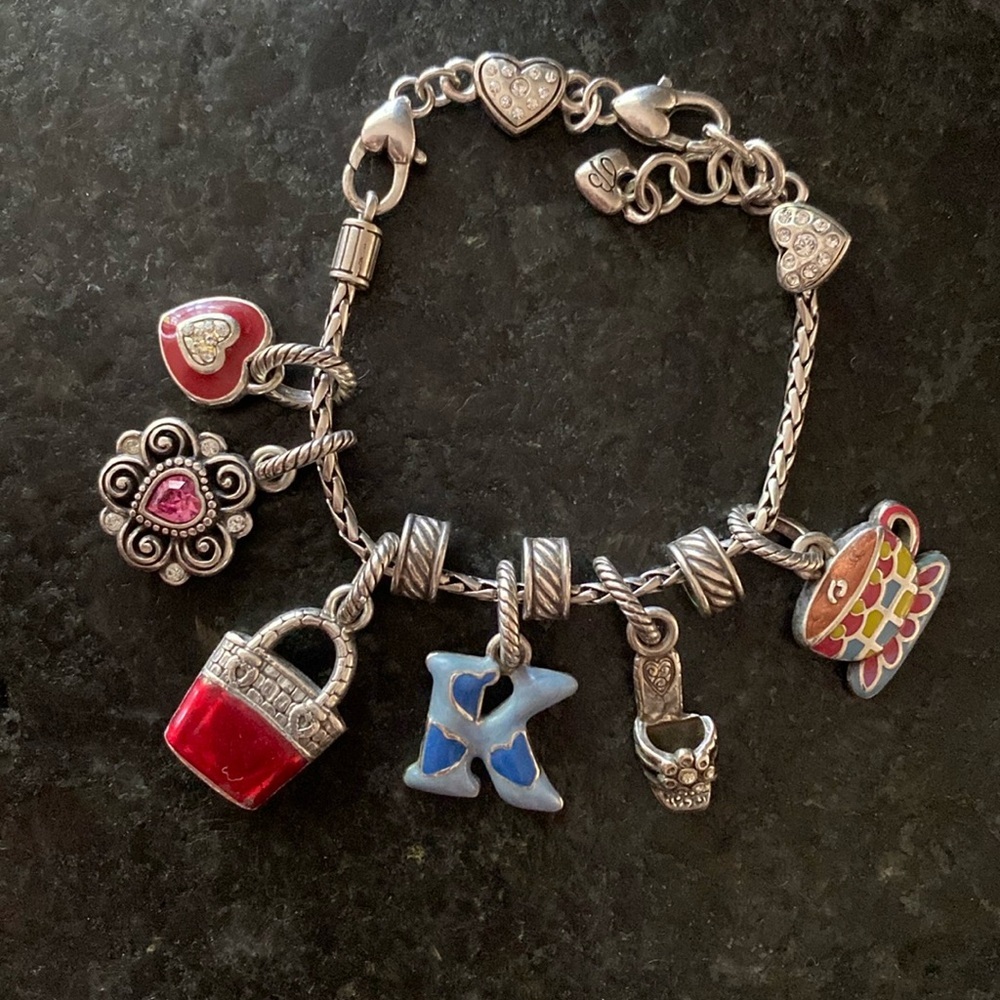 Brighton Vintage K Silver And Charm Bracelet With 6 Charms